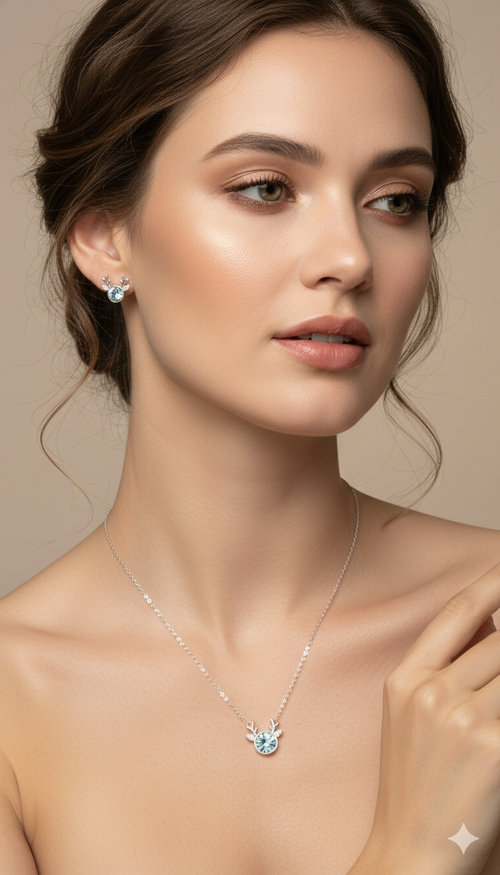 D’ORO ANTLER GEM SET | Azure Crystal & Silver Nature-Inspired Duo