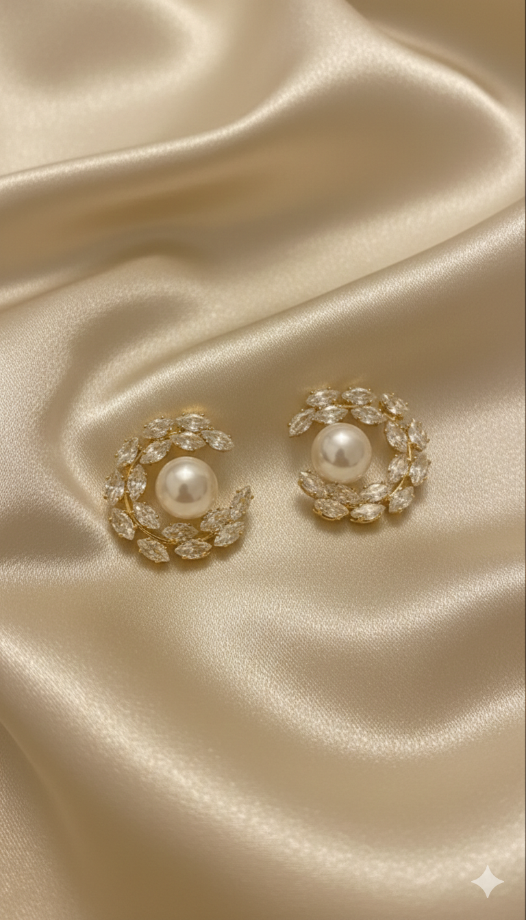 D’ORO — SERAPHINA | Pearl & Radiant Marquise Crystal Crescent Studs