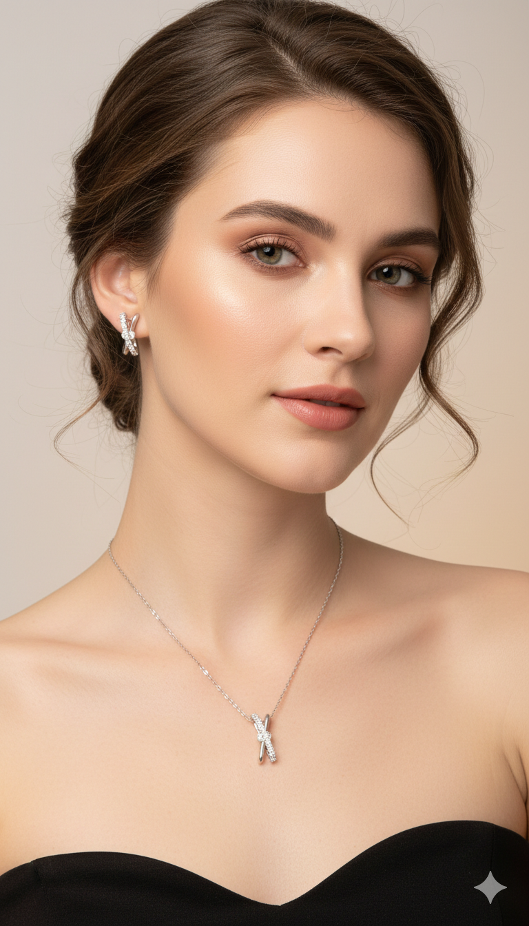 D’ORO-The Promise Set | Crossover Crystal Necklace & Earring Duo