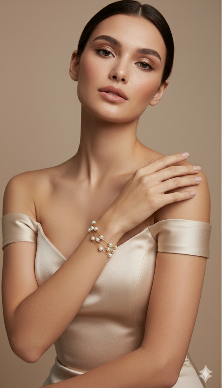 D’ORO — CASCATA | Triple Strand Pearl Cascade Bracelet