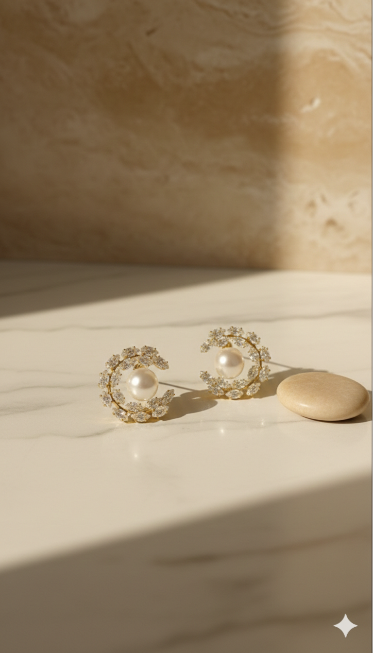 D’ORO — SERAPHINA | Pearl & Radiant Marquise Crystal Crescent Studs