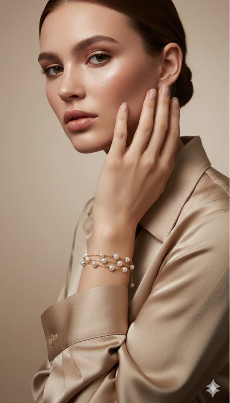 D’ORO — CASCATA | Triple Strand Pearl Cascade Bracelet