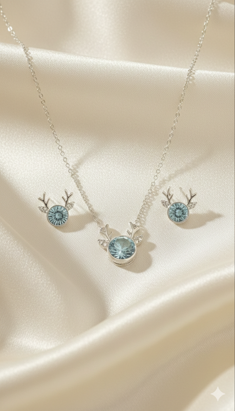 D’ORO ANTLER GEM SET | Azure Crystal & Silver Nature-Inspired Duo