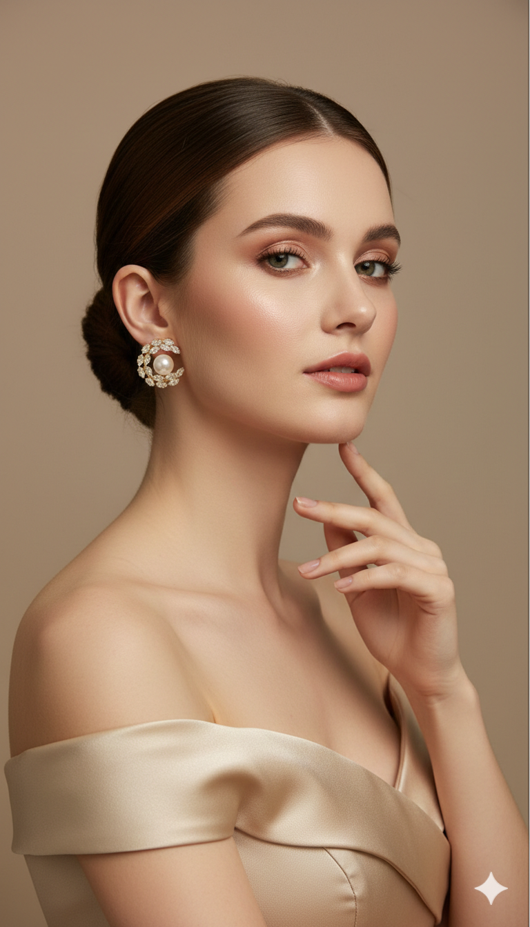 D’ORO — SERAPHINA | Pearl & Radiant Marquise Crystal Crescent Studs