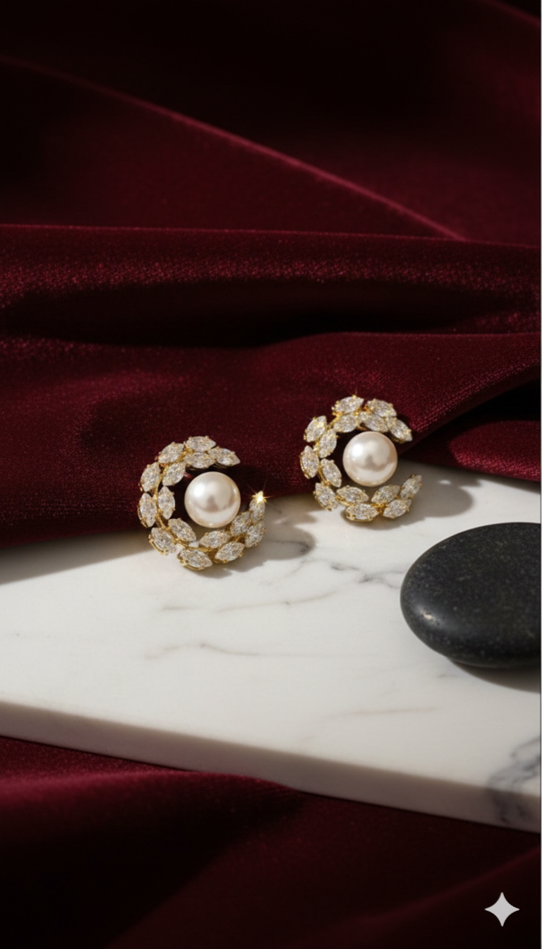 D’ORO — SERAPHINA | Pearl & Radiant Marquise Crystal Crescent Studs
