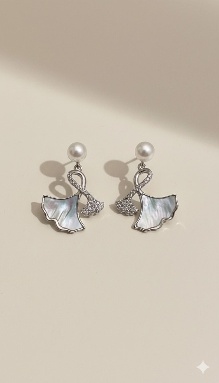 D’ORO—hope | Ginkgo Leaf & Mother-of-Pearl Drop Earrings