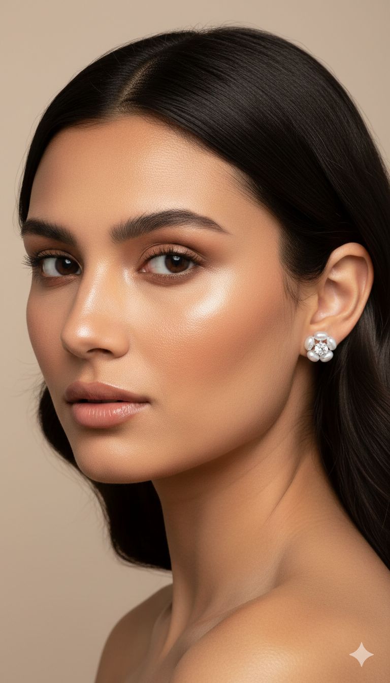 D’ORO—luna | Pearl & Sparkle Floral Stud Earrings